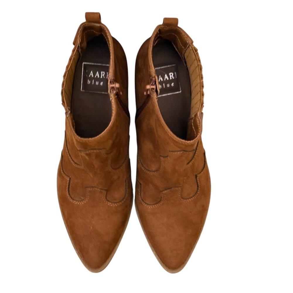 Kaari‎ Blue Western Ankle Booties Brown Suede Boho Pointed Toe Women 7M